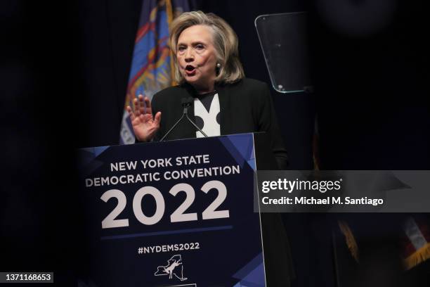 Former Secretary of State Hillary Clinton speaks during the 2022 New York State Democratic Convention at the Sheraton New York Times Square Hotel on...