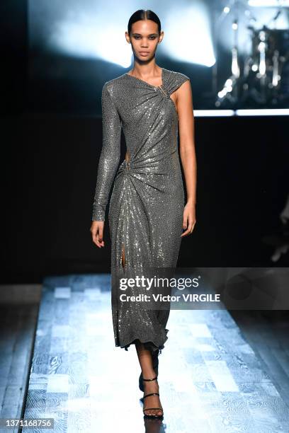 Model walks the runway during the Michael Kors Ready to Wear Fall/Winter 2022-2023 fashion show as part of the New York Fashion Week on February 15,...