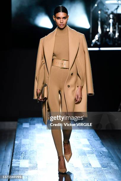 Model walks the runway during the Michael Kors Ready to Wear Fall/Winter 2022-2023 fashion show as part of the New York Fashion Week on February 15,...