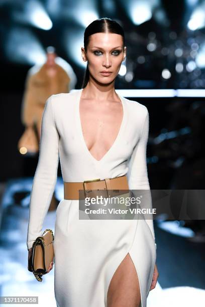 Bella Hadid walks the runway during the Michael Kors Ready to Wear Fall/Winter 2022-2023 fashion show as part of the New York Fashion Week on...