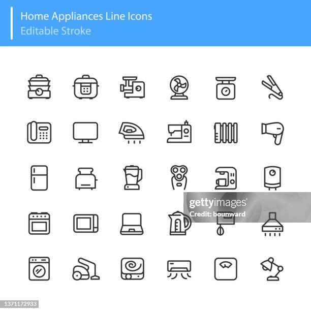home appliances line icons editable stroke - iron steamer stock illustrations
