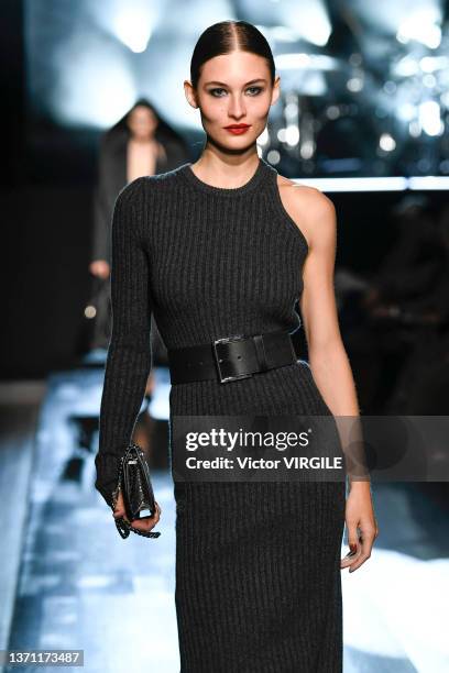 Model walks the runway during the Michael Kors Ready to Wear Fall/Winter 2022-2023 fashion show as part of the New York Fashion Week on February 15,...