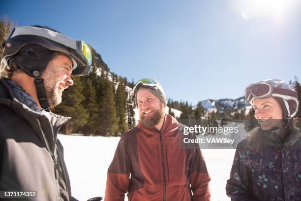 friends out skiing enjoying their best life - lake tahoe skiing stock pictures, royalty-free photos & images