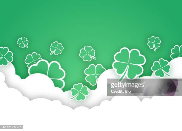 st. patrick's day shamrock cloudscape border background - four leaf clover stock illustrations