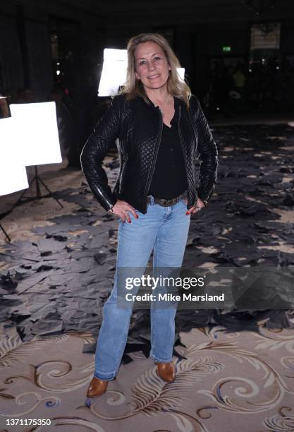 Sarah Beeny on the front row at the VIN + OMI show during London Fashion Week February 2022 on February 17, 2022 in London, England.