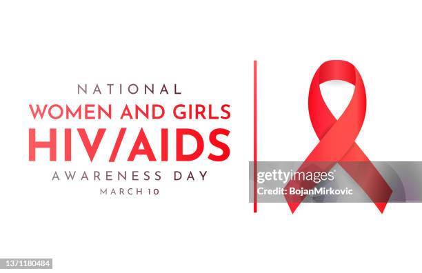 stockillustraties, clipart, cartoons en iconen met national women and girls hiv aids awareness day card, march 10. vector - aids awareness ribbon