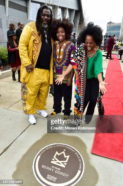 Rodney Kendrick, Raif-Henok Emmanuel Kendrick, Rhonda Ross attend the Black Music and Entertainment Walk of Fame Crown Jewel of Excellence Induction...