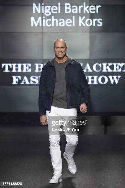 Nigel Barker walks the runway wearing Michael Kors during the Sixth Annual Blue Jacket Fashion Show at Moonlight Studios on February 17, 2022 in New...