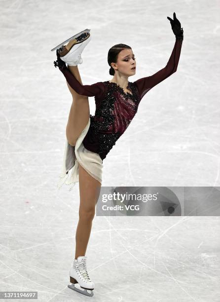 Anna Shcherbakov of Team ROC skates during the Women Single Skating Free Skating on day thirteen of the Beijing 2022 Winter Olympic Games at Capital...