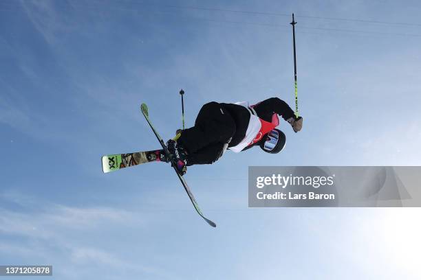 Kexin Zhang of Team China performs a trick on their third run during the Women's Freestyle Freeski Halfpipe Final on Day 14 of the Beijing 2022...