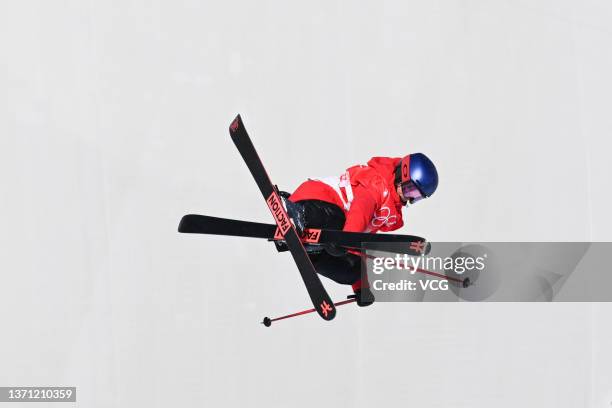 Ailing Eileen Gu of Team China performs a trick during the Women's Freestyle Freeski Halfpipe Final on Day 14 of the Beijing 2022 Winter Olympics at...