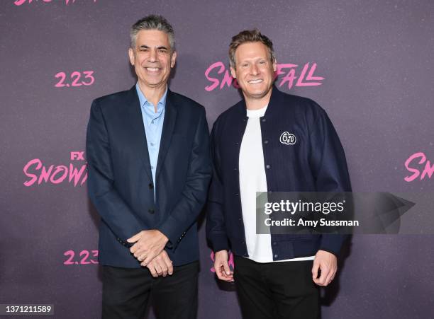 Michael London and Trevor Engelson attend FX's "Snowfall" Season 5 Premiere at Grandmaster Recorders on February 17, 2022 in Los Angeles, California.