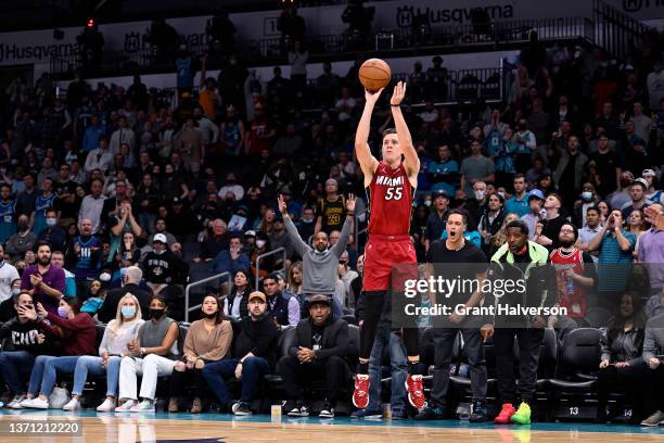 Duncan Robinson of the Miami Heat takes an uncontested three-point shot against the Charlotte Hornets during the second half of their game at...
