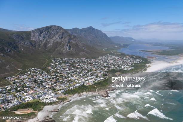 drone shot over hermanus in the western cape - hermanus stock pictures, royalty-free photos & images