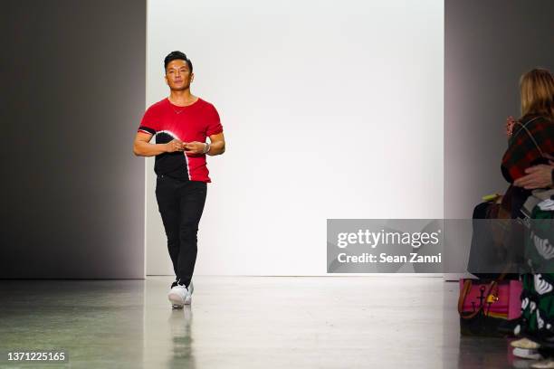 Fashion Designer Prabal Gurung walks the finale for Prabal Gurung A/W 22 during New York Fashion Week at Spring Studios on February 16, 2022 in New...