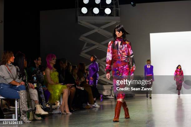 Model walks the runway for Prabal Gurung A/W 22 during New York Fashion Week at Spring Studios on February 16, 2022 in New York City.