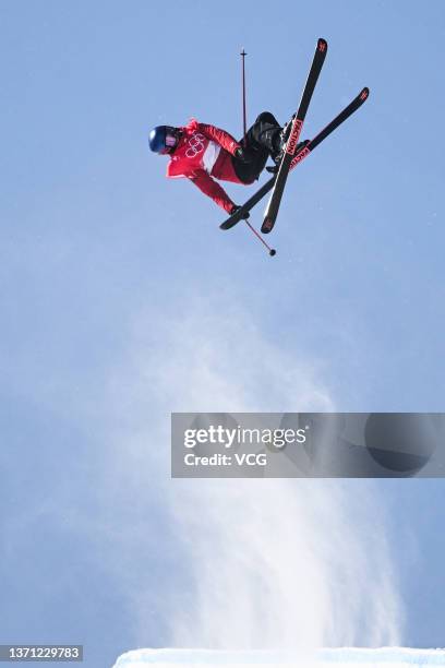 Ailing Eileen Gu of Team China performs a trick during the Women's Freestyle Freeski Halfpipe Final on Day 14 of the Beijing 2022 Winter Olympics at...