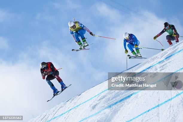 Alex Fiva of Team Switzerland, Sergey Ridzik of Team ROC, Simone Deromedis of Team Italy and Brady Leman of Team Canada compete during the Men's Ski...