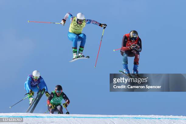 Simone Deromedis of Team Italy, Brady Leman of Team Canada, Sergey Ridzik of Team ROC and Alex Fiva of Team Switzerland compete during the Men's Ski...
