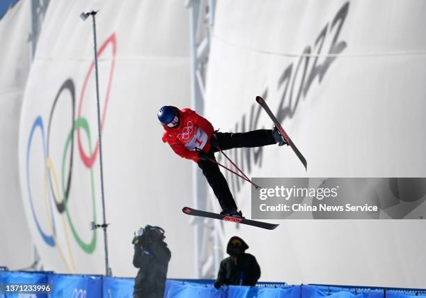 Ailing Eileen Gu of Team China performs a trick in her final run after winning the gold medal during the Women's Freestyle Freeski Halfpipe Final on...