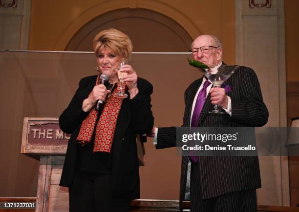 Las Vegas Mayor Carolyn Goodman and Former Las Vegas Mayor Oscar Goodman give a toast during The Mob Museum's 10th Anniversary Fundraising Undercover...