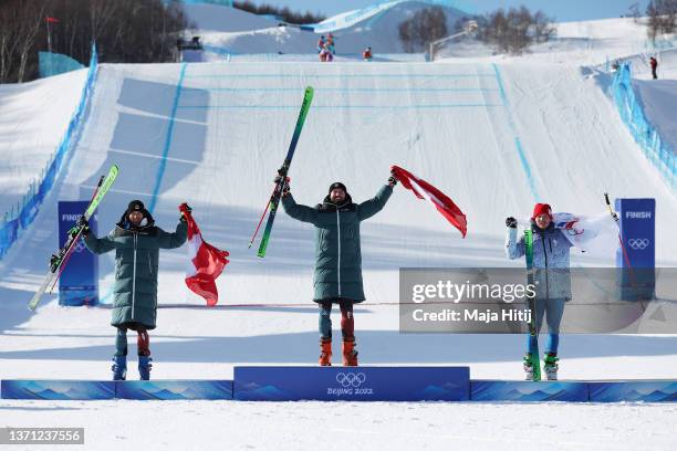 Gold medallist Ryan Regez of Team Switzerland , Silver medallist Alex Fiva of Team Switzerland and Bronze medallist Sergey Ridzik of Team ROC...