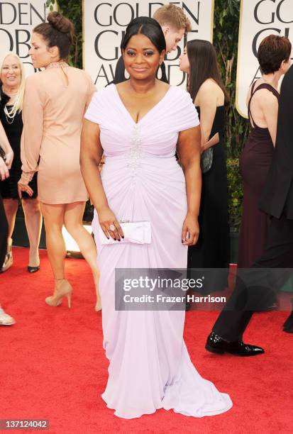 Actress Octavia Spencer arrives at the 69th Annual Golden Globe Awards held at the Beverly Hilton Hotel on January 15, 2012 in Beverly Hills,...
