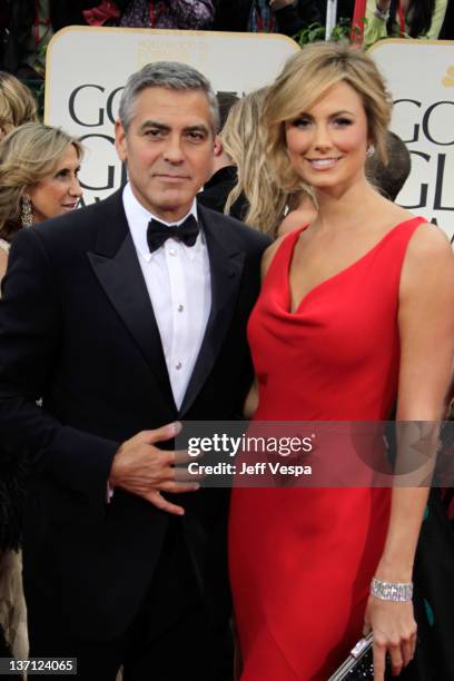 Actors George Clooney and Stacy Keibler arrive at the 69th Annual Golden Globe Awards held at the Beverly Hilton Hotel on January 15, 2012 in Beverly...