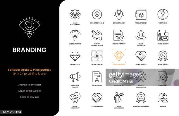 branding line icons - promotional merchandise stock illustrations