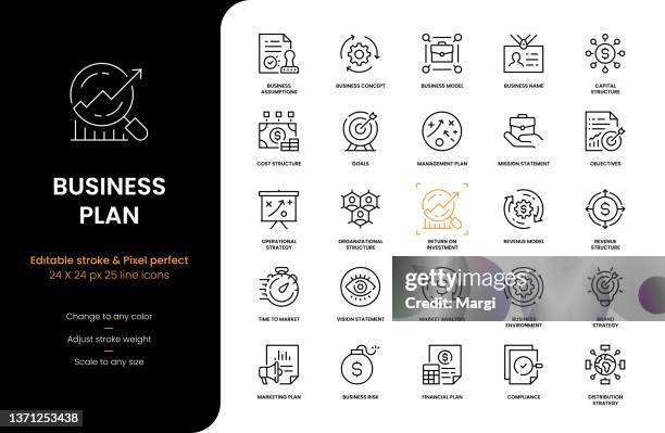 business plan line icons - business model strategy stock illustrations