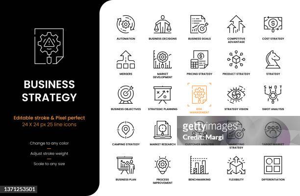 stockillustraties, clipart, cartoons en iconen met business strategy line icons - beslissingen