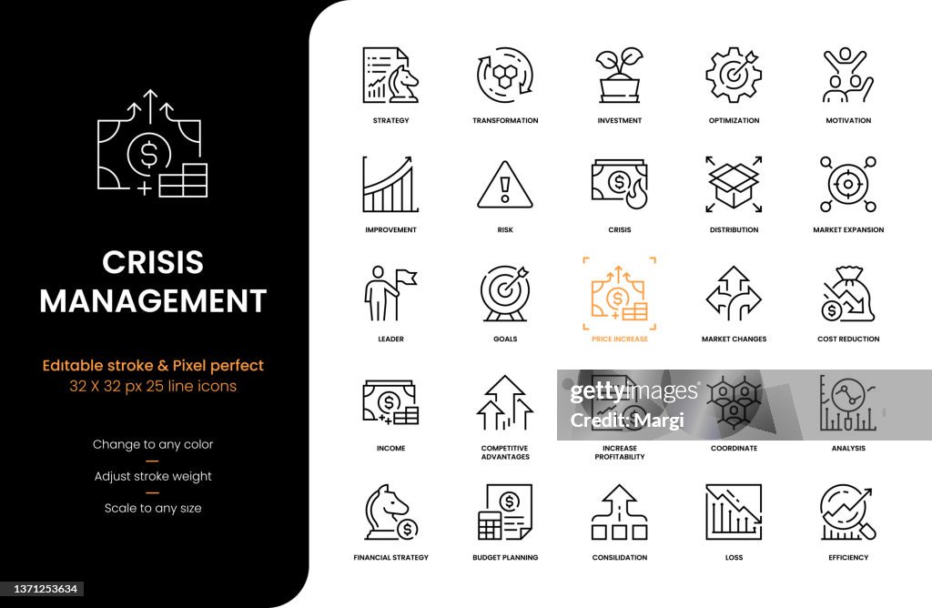 Symbole für Krisenmanagement-Linien