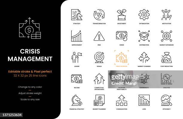 symbole für krisenmanagement-linien - process management stock-grafiken, -clipart, -cartoons und -symbole