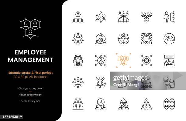 stockillustraties, clipart, cartoons en iconen met employee engagement line icons - connecting people