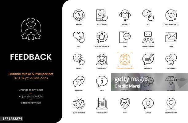 feedback line icons - customer journey stock illustrations