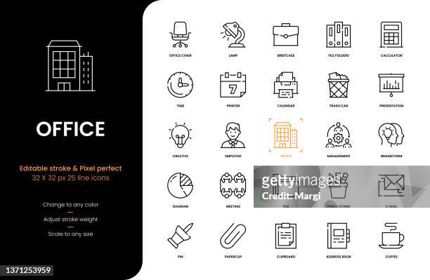 office and workplace line icons - file clerk stock illustrations