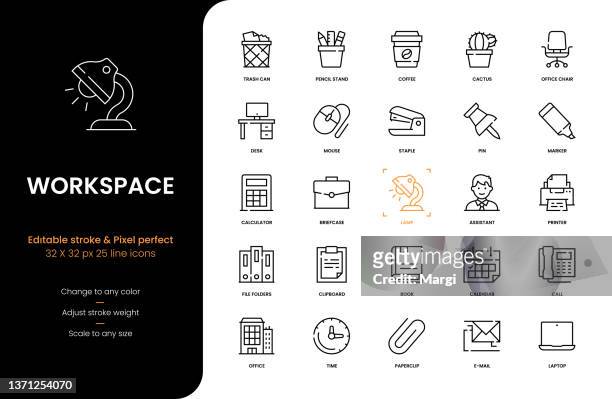 workspace-liniensymbole - federmäppchen stock-grafiken, -clipart, -cartoons und -symbole