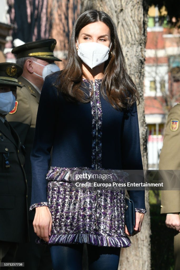Queen Letizia Attends The Working Meeting With The Board Of Trustees Of The Patronato De Huerfanos Del Ejercito De Tierra (board Of Trustees Of The Army Orphans' Trust).