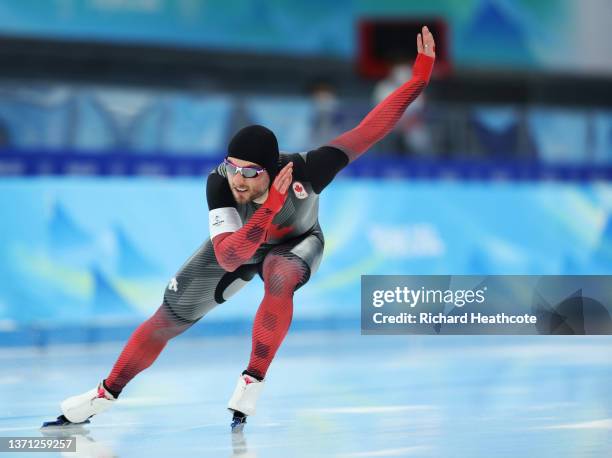 Laurent Dubreuil of Team Canada skates during the Men's 1000m on day fourteen of the Beijing 2022 Winter Olympic Games at National Speed Skating Oval...