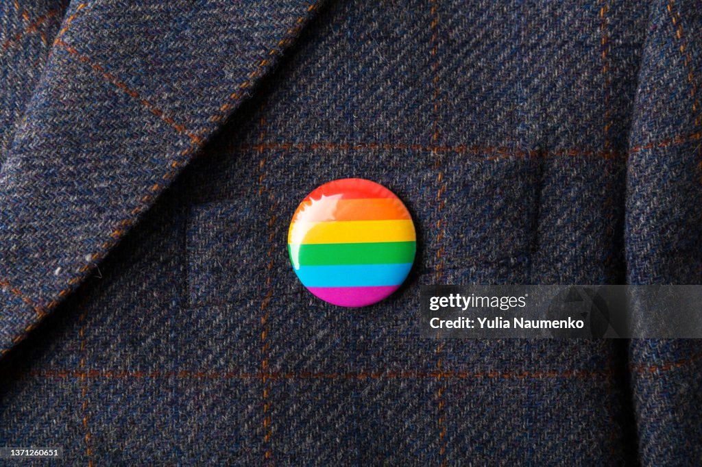 LGBTQIA badge. Concept of celebration of LGBTQ Pride flag day and people rights.
