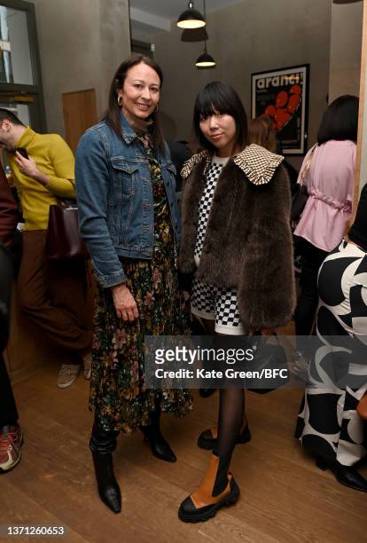 Caroline Rush, Chief Executive of the British Fashion Council and Susanna Lau attend the LFW Opening Breakfast during London Fashion Week February...