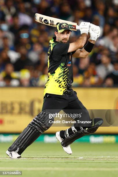 Glenn Maxwell of Australia bats during game four of the T20 International Series between Australia and Sri Lanka at Melbourne Cricket Ground on...