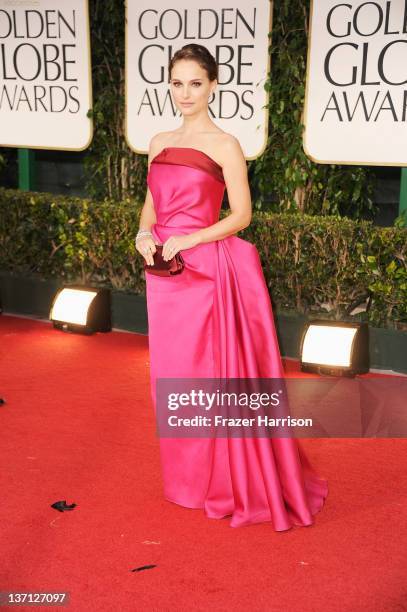 Actor Natalie Portman arrives at the 69th Annual Golden Globe Awards held at the Beverly Hilton Hotel on January 15, 2012 in Beverly Hills,...