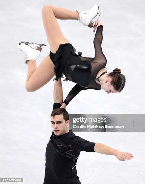 Jelizaveta Zukova and Martin Bidar of Team Czech Republic skate during the Pair Skating Short Program on day fourteen of the Beijing 2022 Winter...