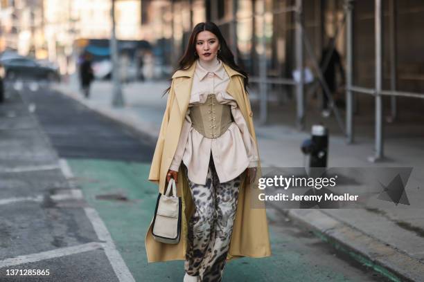 Fashion Week Guest is seen outside Claudia Li during New York Fashion Week on February 16, 2022 in New York City.