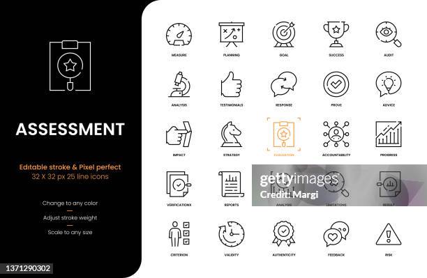 assessment line icons - impact stock illustrations