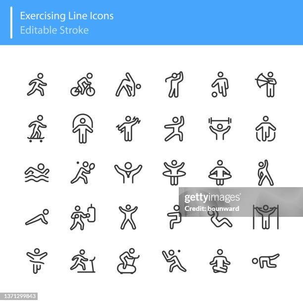trainieren von liniensymbolen bearbeitbarer strich - rumpfbeuge stock-grafiken, -clipart, -cartoons und -symbole
