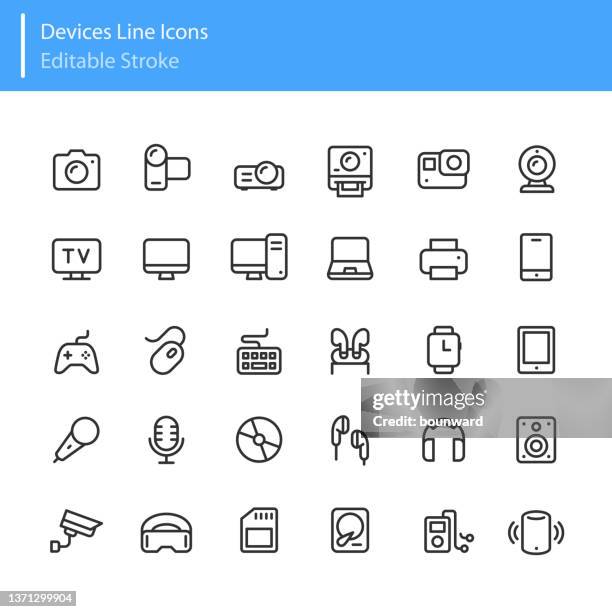 stockillustraties, clipart, cartoons en iconen met devices line icons editable stroke - wearable camera