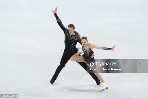 Aleksandra Boikova and Dmitrii Kozlovskii of Team ROC skate during the Pair Skating Short Program on day fourteen of the Beijing 2022 Winter Olympic...