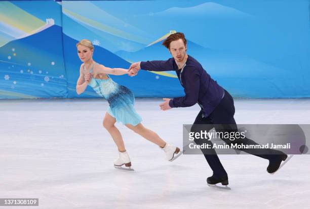 Evgenia Tarasova and Vladimir Morozov of Team ROC skate during the Pair Skating Short Program on day fourteen of the Beijing 2022 Winter Olympic...